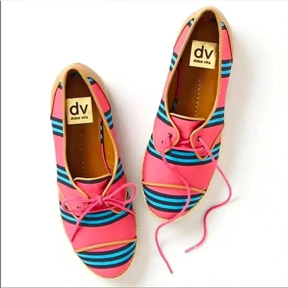 DV Dolce Vita Pink & Blue Canvas Lace-up Oxfords​​ - Picture 1 of 10